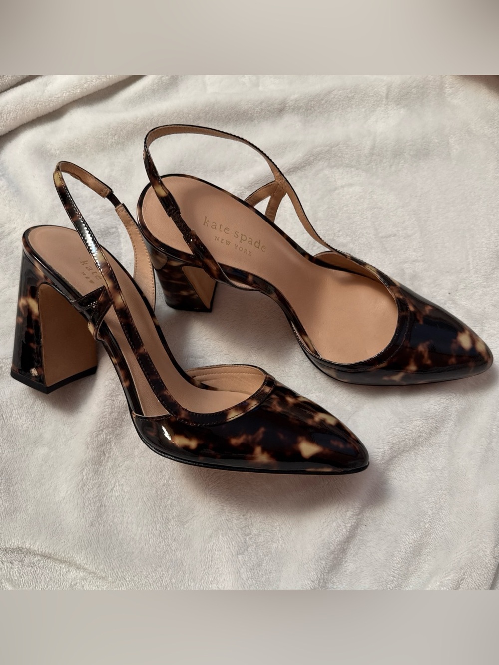 Kate Spade Adelaide Tortoiseshell slingback 3.5” Heels Size 7B Patent Leather